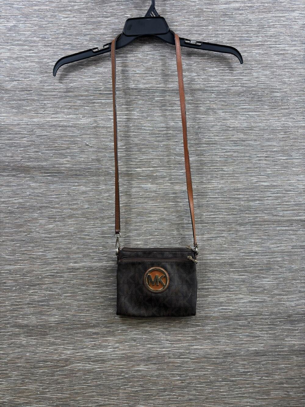Michael Kors Crossbody Bag Womens Small Brown Monogram PVC Leather MK Logo